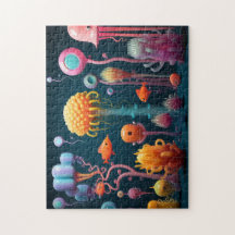 Criaturas marinhas fantasistas em cores vibrantes