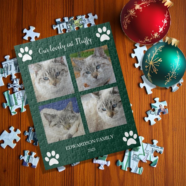 Quebra-cabeça Crie seu próprio colar de fotos de gato com nome m (Create your own cat photo collage monogram name jigsaw puzzle.)