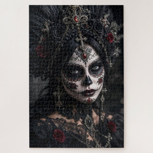 Quebra-cabeça Crimson Gótico Calavera – Rosa Negra (Vertical)