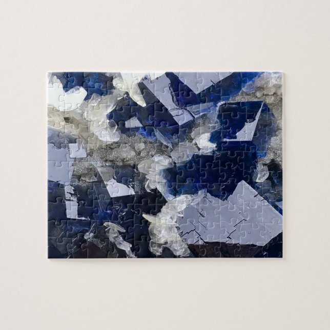 Quebra-cabeça Cristal Azul Profundo de Fluorito e Calcita Flasa (Horizontal)