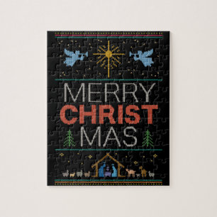 Quebra-cabeça Cristo Mas Religioso de Suéter de Natal Feio