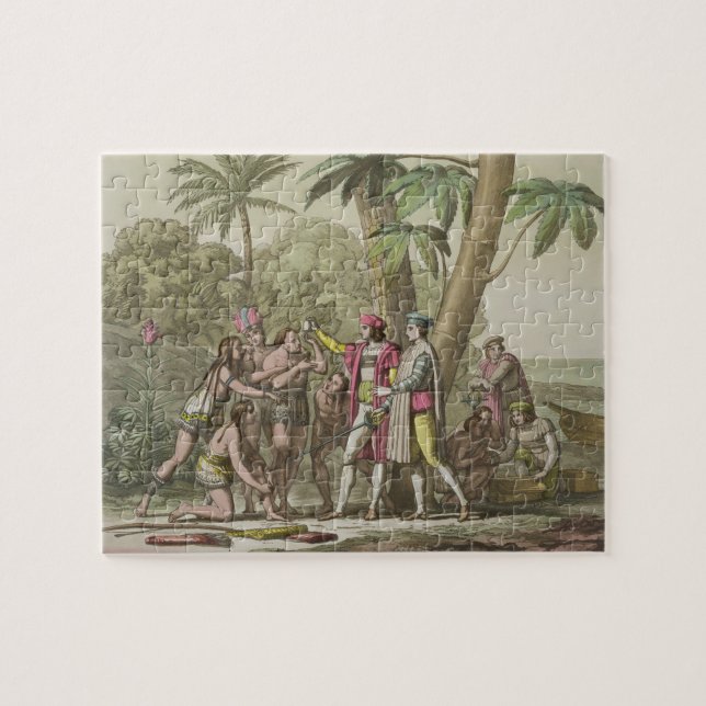 Quebra-cabeça Cristóvão Colombo (1451-1506) com Ameri nativo (Horizontal)