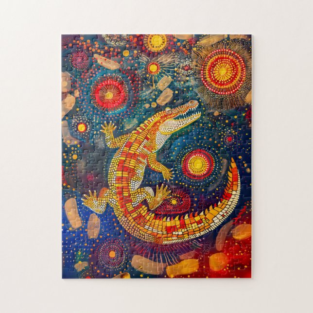 Quebra-cabeça Crocodilo no Estilo de Arte Ponto Aborigine (Vertical)