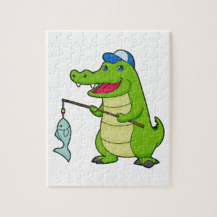Quebra-cabeça Crocodilo Pesca com Pescado