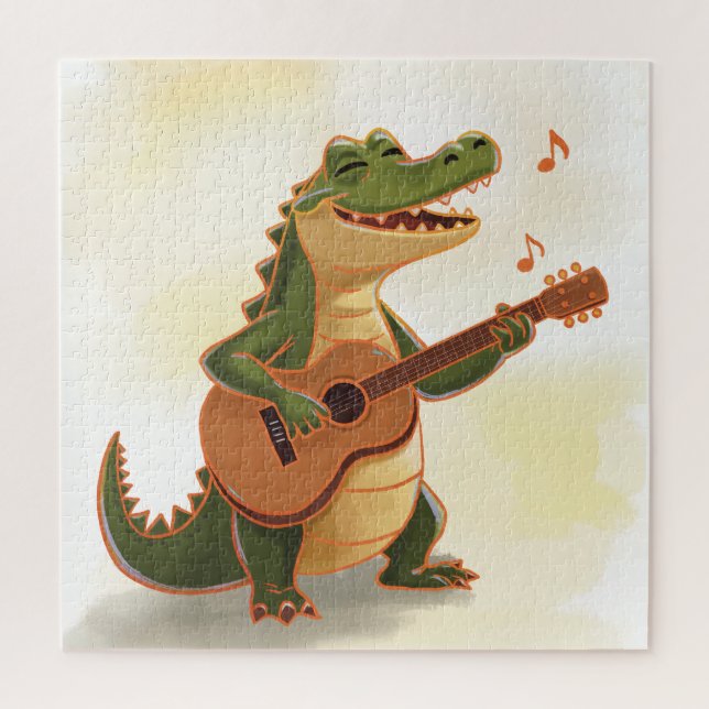 Quebra-cabeça Crocodilo Rockeiro com Guitarra – Divertido Animal (Vertical)