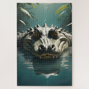 Quebra-cabeça Crocodilo Sereno na Impressão de Arte Selvagem de