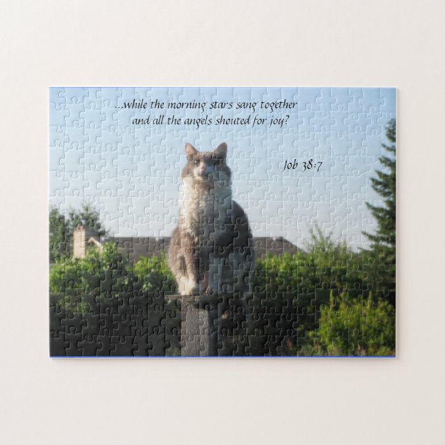 Quebra-cabeça Cross Eyed cat and Job 38:7 (Horizontal)