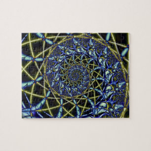 Quebra-cabeça Cruz de Crise Arte Fractal Amarela e Azul