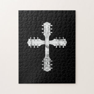 Quebra-cabeça cruz de guitarra do culto cristão