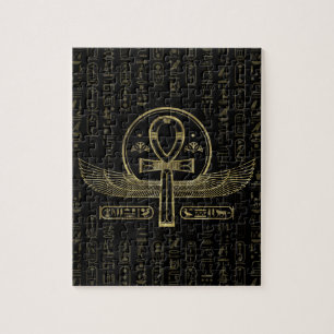 Quebra-cabeça Cruz egípcia - Ankh - ouro e preto