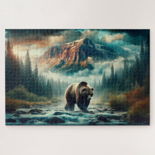 Quebra-cabeça Cruzamento Grizzly, Urso Grizzly, Paisagem Montanh