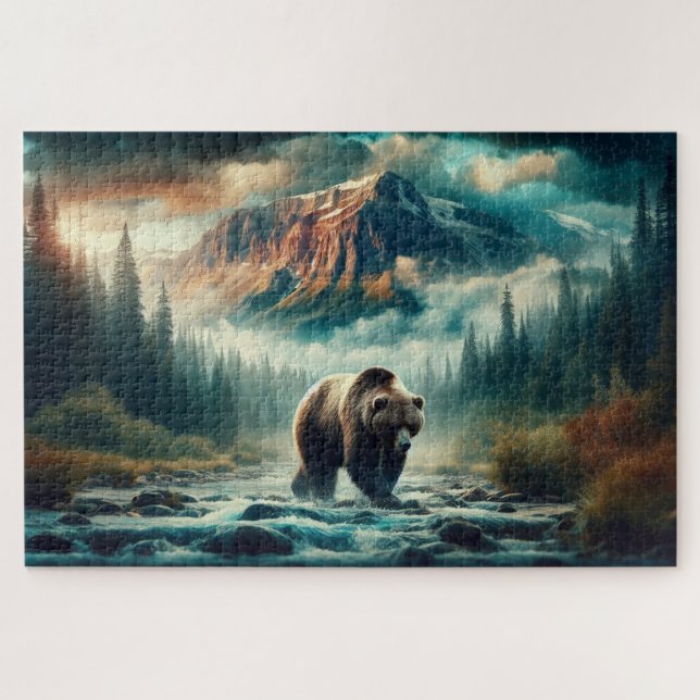 Quebra-cabeça Cruzamento Grizzly, Urso Grizzly, Paisagem Montanh (Horizontal)