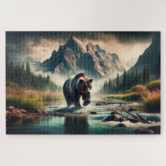 Quebra-cabeça Cruzamento Grizzly, Urso Grizzly, Paisagem Montanh (Horizontal)