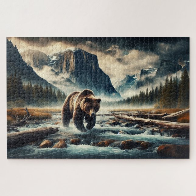 Quebra-cabeça Cruzamento Grizzly, Urso Grizzly, Paisagem Montanh (Horizontal)
