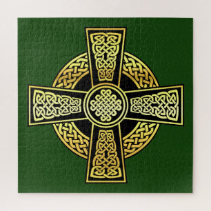 Quebra-cabeça Cruzamento/preto/dourado/design verde-irlandês