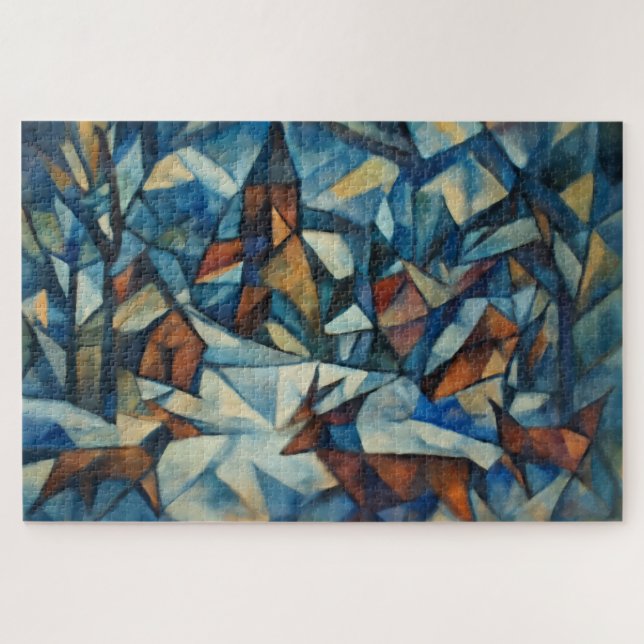 Quebra-cabeça Cubist Expressionist Winter Village Jigsaw Puzzle (Horizontal)