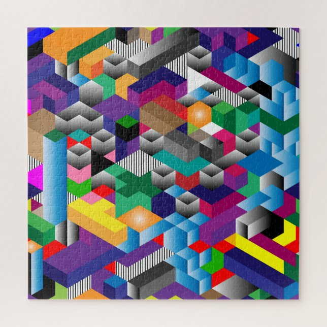 Quebra-cabeça Cubos Isométricos 3D, Geométricos Sem Vista. (Vertical)