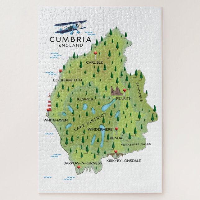 Quebra-cabeça Cumbria England Map poster de viagens. (Vertical)
