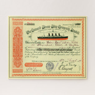 Quebra-cabeça Cunard Steam-Ship Company 1909 - Certificado de Un