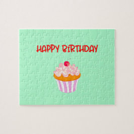 Quebra-cabeça Cupcake delicioso do feliz aniversario no verde