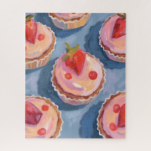 Quebra-cabeça Cupcakes de Morango | Aquarela de Frutas Comemorat (Vertical)