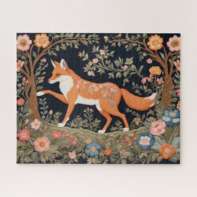 Quebra-cabeça Curiosa Fox Faux Embroiderme Elegante Floral (Horizontal)