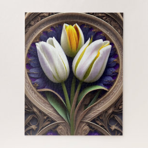 Quebra-cabeça Curvas Graciosas: Tulipa Branca na Design Art Nouv