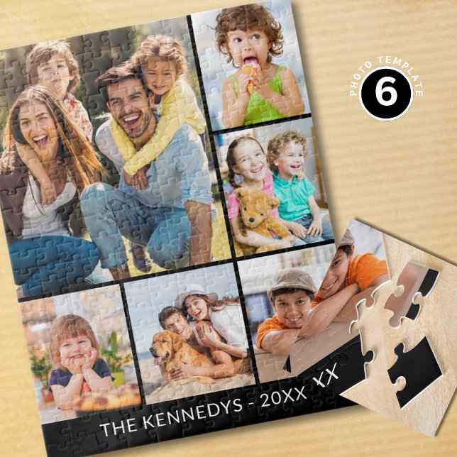 Quebra-cabeça Custom 6 Photo Collage Family Name Minimalist  (Criador carregado)