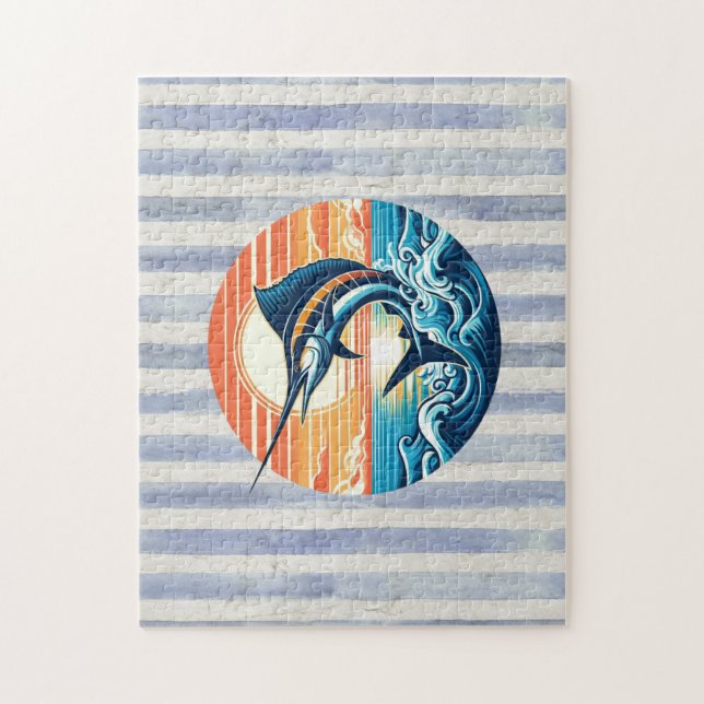 Quebra-cabeça Custom Coastal/nautical/beach marlin sunset (Vertical)