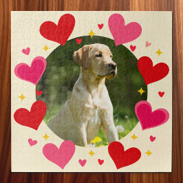 Quebra-cabeça Custom Photo Name Red Pink Hearts Personalized