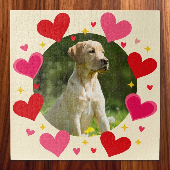 Quebra-cabeça Custom Photo Name Red Pink Hearts Personalized (Criador carregado)