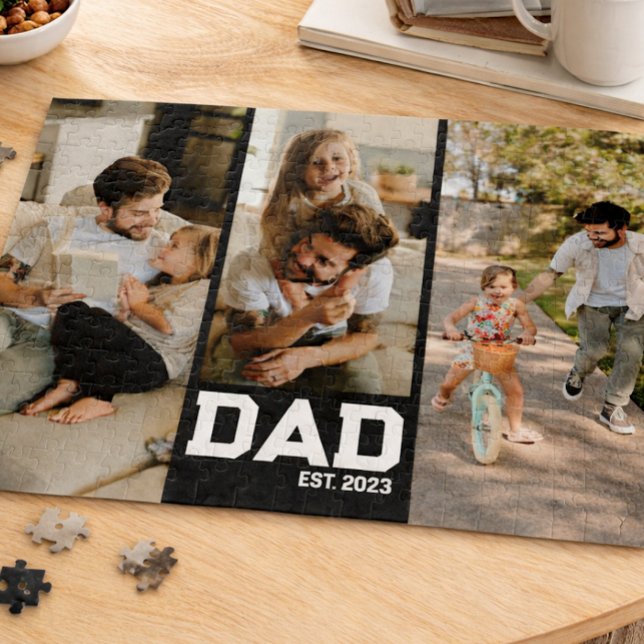 Quebra-cabeça Customizable Dad Established 3 Photo Year Gift (Criador carregado)