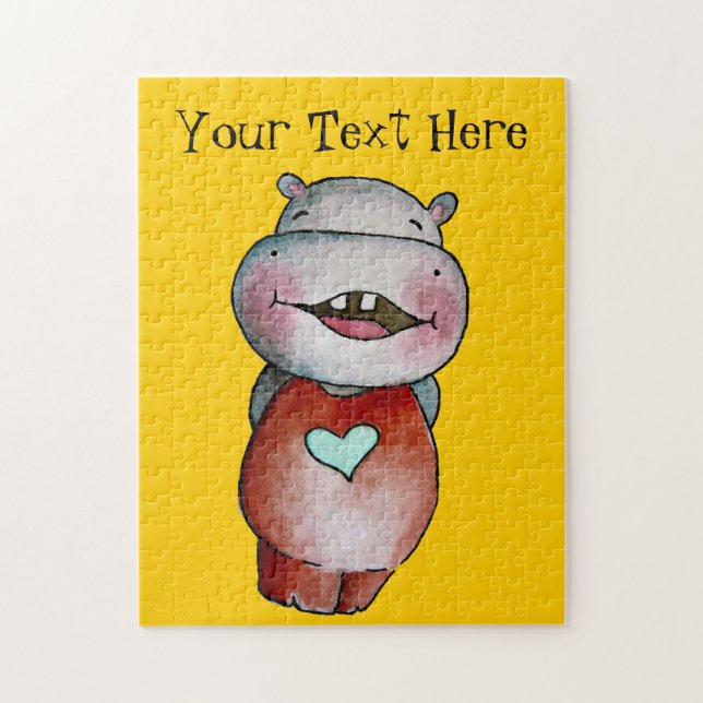 Quebra-cabeça customizável do hipopótamo engraçado (Vertical)