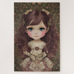 Quebra-cabeça Cute Adorable Vintage Style Chibi Kawaii Girl Art