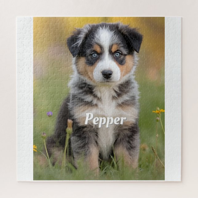 Quebra-cabeça Cute Australian Shepherd Personalized (Vertical)