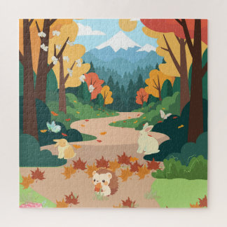 Quebra-cabeça Cute Autumn Forest Animals Cozy Landscape Art Post
