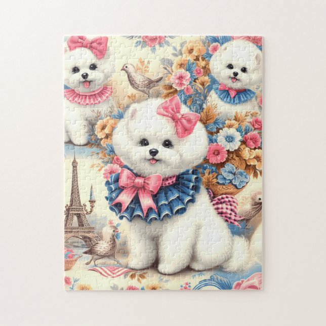 Quebra-cabeça Cute Bichon Frisé Seamless (Vertical)