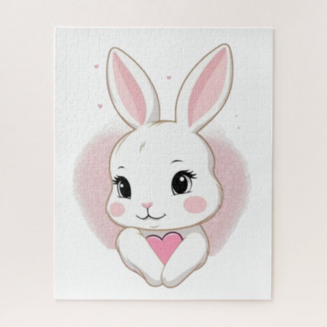 Quebra-cabeça Cute Bunny Holding Heart | Romantic Design (Vertical)