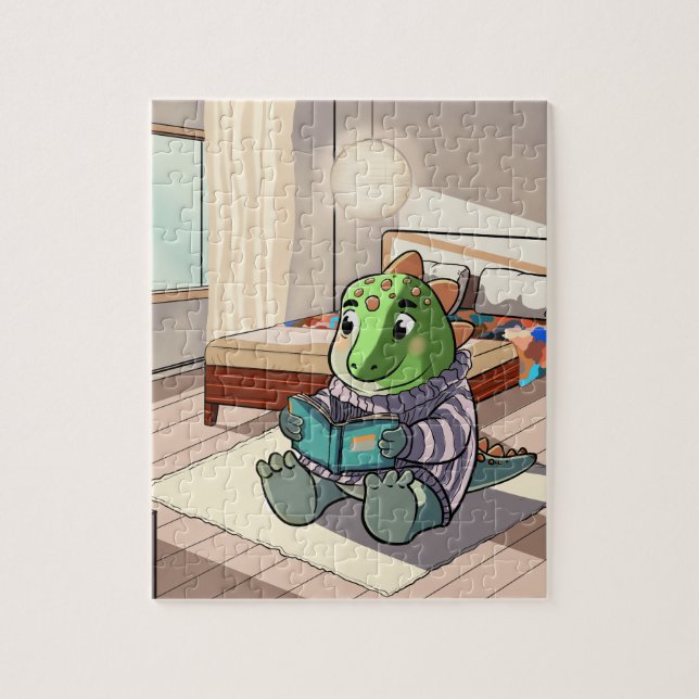 Quebra-cabeça Cute Cartoon Dinosaur Reading Jigsaw Puzzle (Vertical)