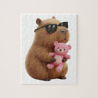 Quebra-cabeça Cute Chill Capybara with Teddy Bear Jigsaw Puzzle