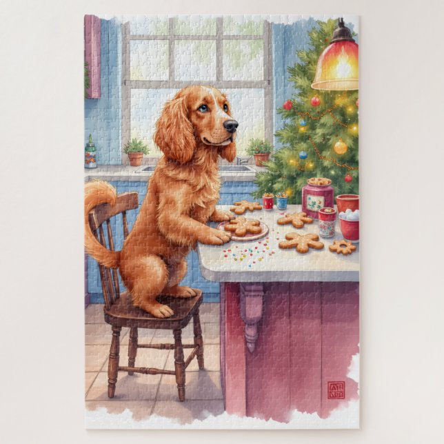 Quebra-cabeça Cute Cocker Spaniel Gingerbread Baking Christmas (Vertical)