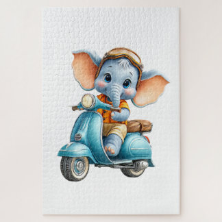 Quebra-cabeça Cute Elephant on a Scooter Puzzles
