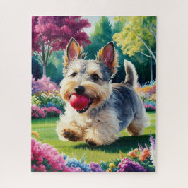 Quebra-cabeça Cute Fox Terrier perseguindo uma pipa no parque