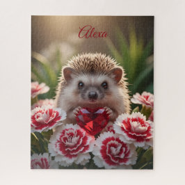 Quebra-cabeça Cute January Hedgehog with Garnet Heart