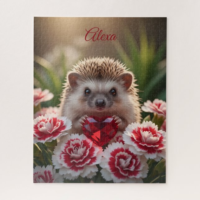 Quebra-cabeça Cute January Hedgehog with Garnet Heart (Vertical)