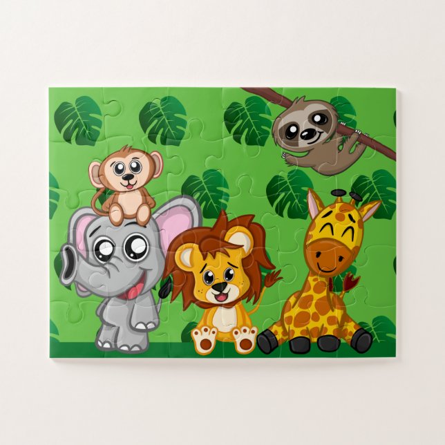 Quebra-cabeça Cute Jungle Animals Cartoon Rainforest Safari Kids (Horizontal)