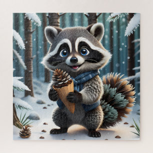 Quebra-cabeça Cute Kawaii style Raccoon com pinho de creme de pi