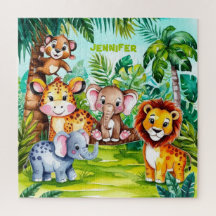Cute Kids Safari Selva Animal Personalizado Nome
