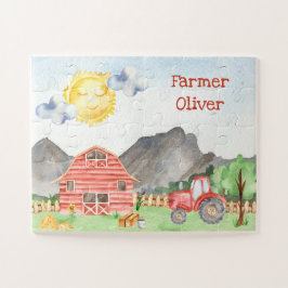 Quebra-cabeça Cute Little Kids Farmer with First Name Watercolor
