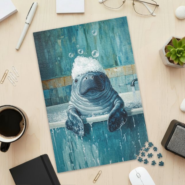 Quebra-cabeça Cute Manatee in Bubble Bath Jigsaw Puzzle (Criador carregado)